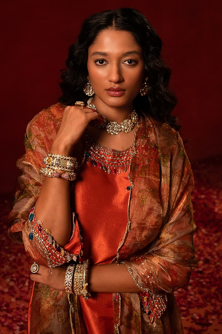 Rust Dupion Kurta Set by AMRIN KHAN at Pernia's Pop Up Shop