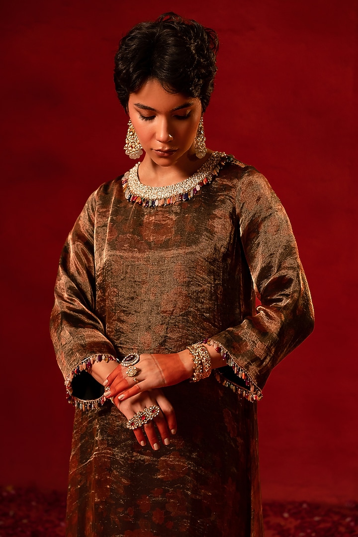 Black Tissue Zardosi Work Kurta Set by AMRIN KHAN at Pernia's Pop Up Shop