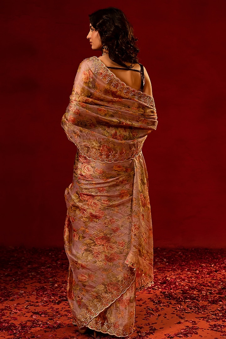 Purple Tissue Zardosi Embellished Wedding Saree Set by AMRIN KHAN at Pernia's Pop Up Shop