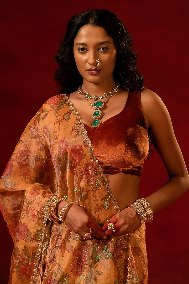 Yellow Tissue Zardosi Embellished Wedding Saree Set by AMRIN KHAN at Pernia's Pop Up Shop