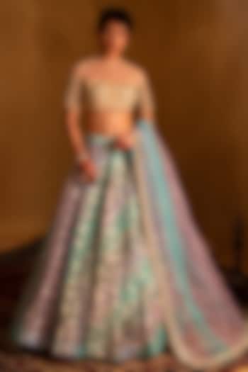 Sky Blue Banarasi  dulhan bday 22 may Lehenga Set by AMRIN KHAN at Pernia's Pop Up Shop
