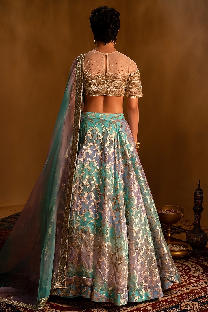 Sky Blue Banarasi Wedding Lehenga Set by AMRIN KHAN at Pernia's Pop Up Shop