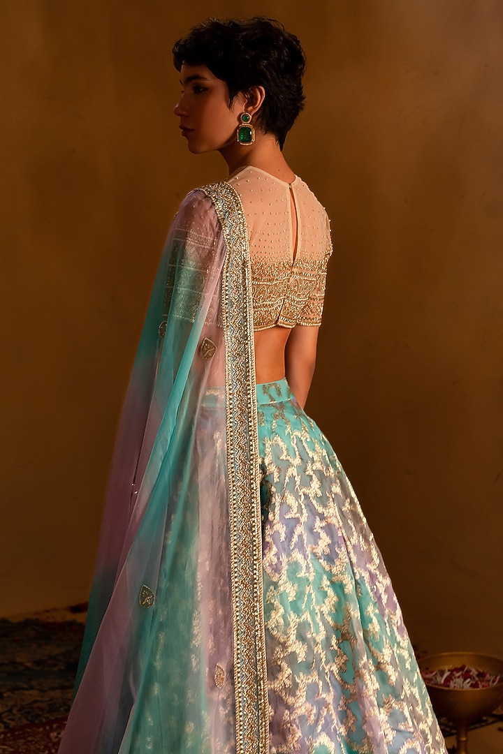 Sky Blue Banarasi Wedding Lehenga Set by AMRIN KHAN at Pernia's Pop Up Shop