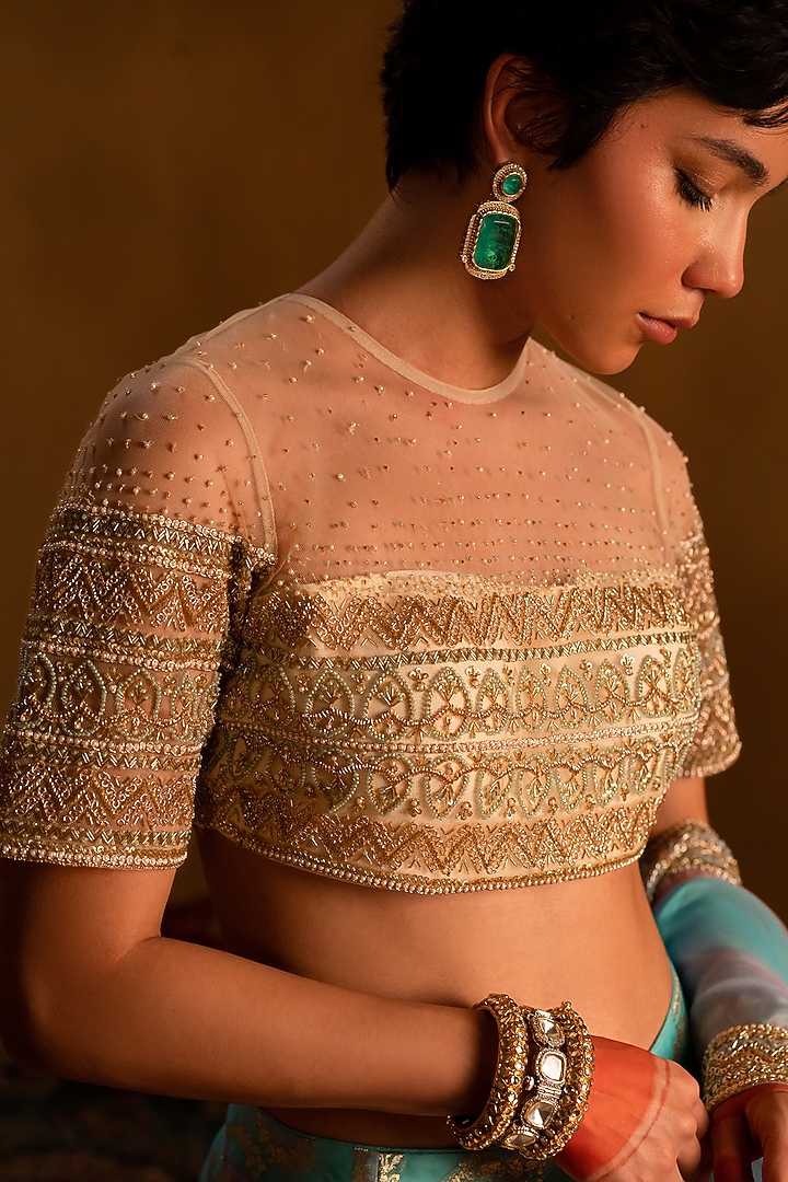 Sky Blue Banarasi Wedding Lehenga Set by AMRIN KHAN at Pernia's Pop Up Shop