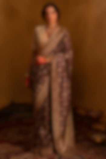 Purple Banarasi Bridal Saree Set by AMRIN KHAN at Pernia's Pop Up Shop