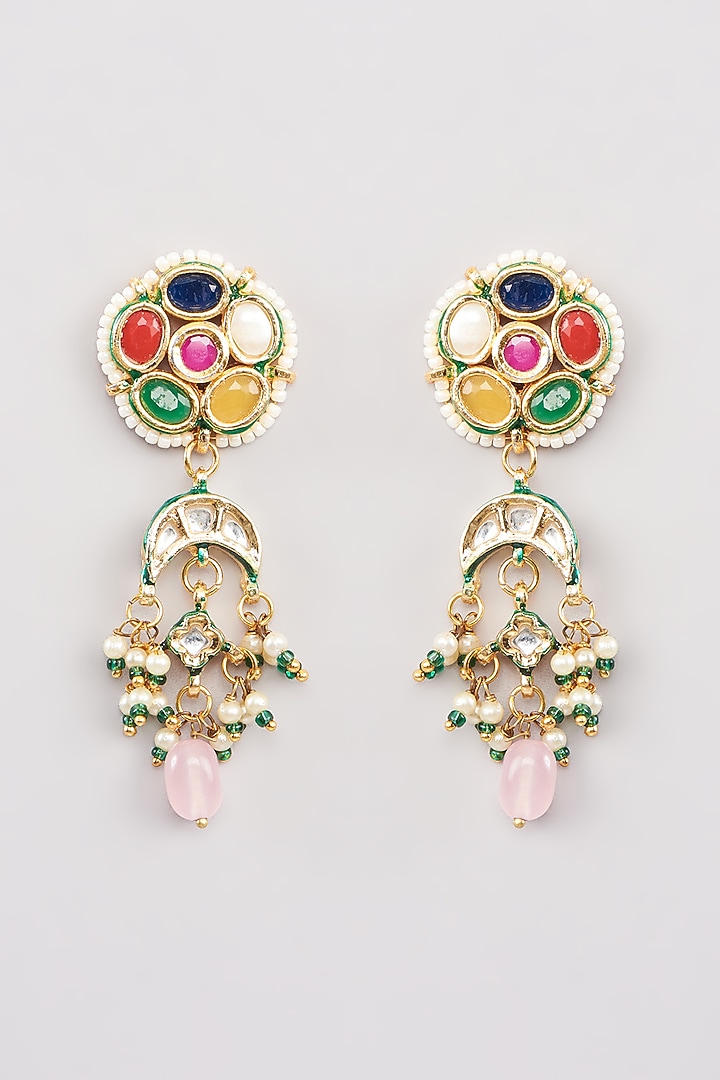 Gold Finish Kundan Polki & Pink Beaded Long Layered Necklace Set by Amreli Jaipur at Pernia's Pop Up Shop