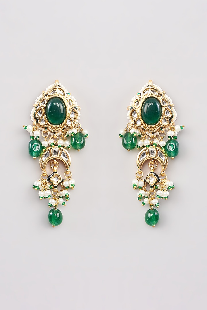Gold Finish Green Kundan Polki Choker Necklace Set by Amreli Jaipur at Pernia's Pop Up Shop
