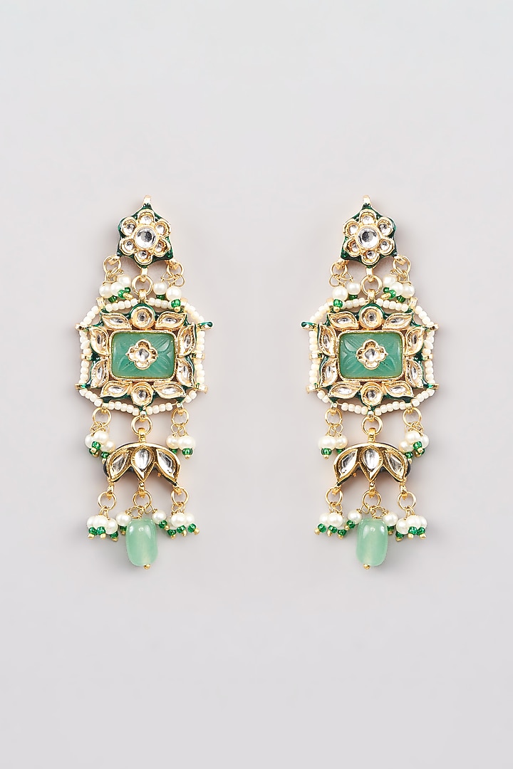 Gold Finish Green Kundan Polki Choker Necklace Set by Amreli Jaipur at Pernia's Pop Up Shop