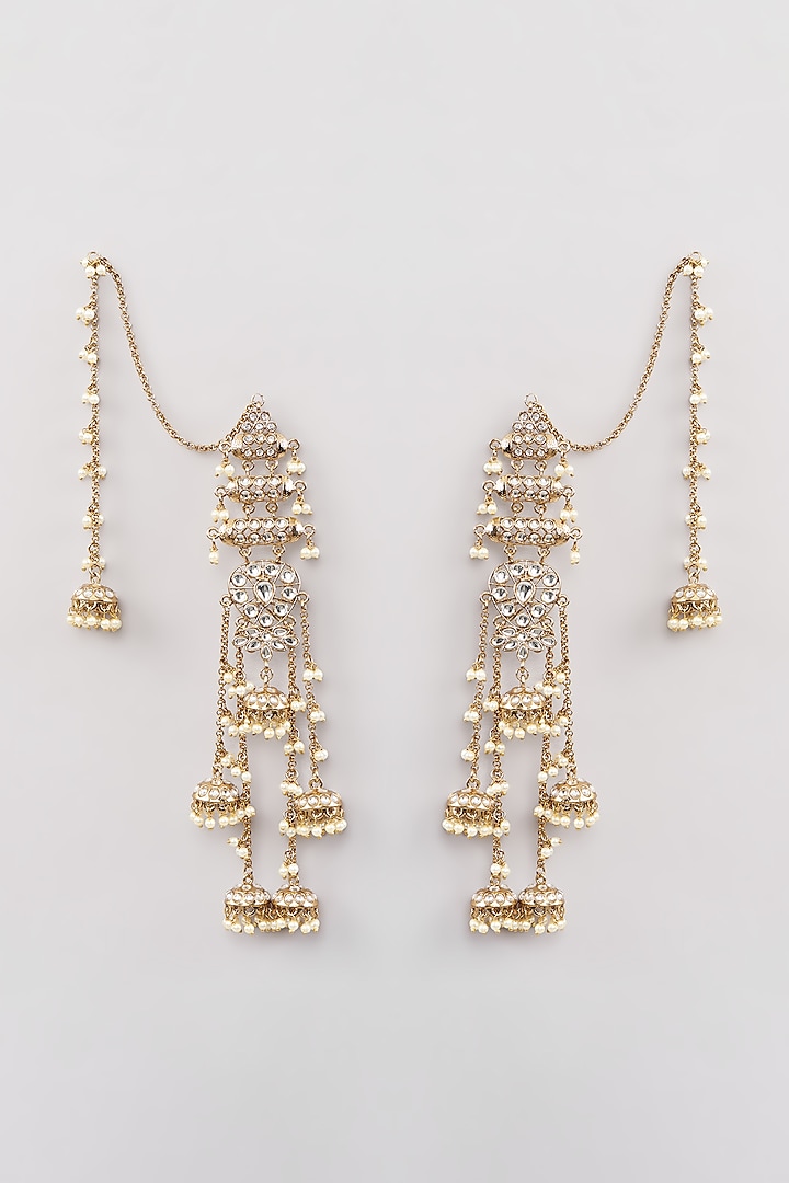 Gold Finish Kundan Polki Dangler Earrings by Amreli Jaipur at Pernia's Pop Up Shop