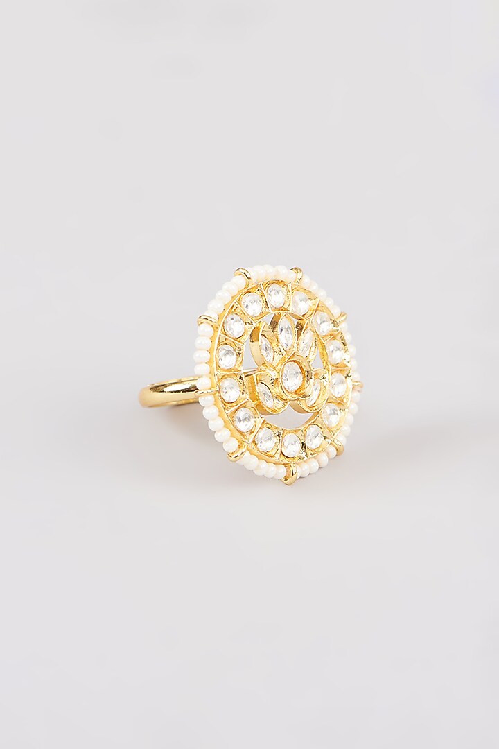 Gold Finish Kundan Polki Ring by Amreli Jaipur at Pernia's Pop Up Shop