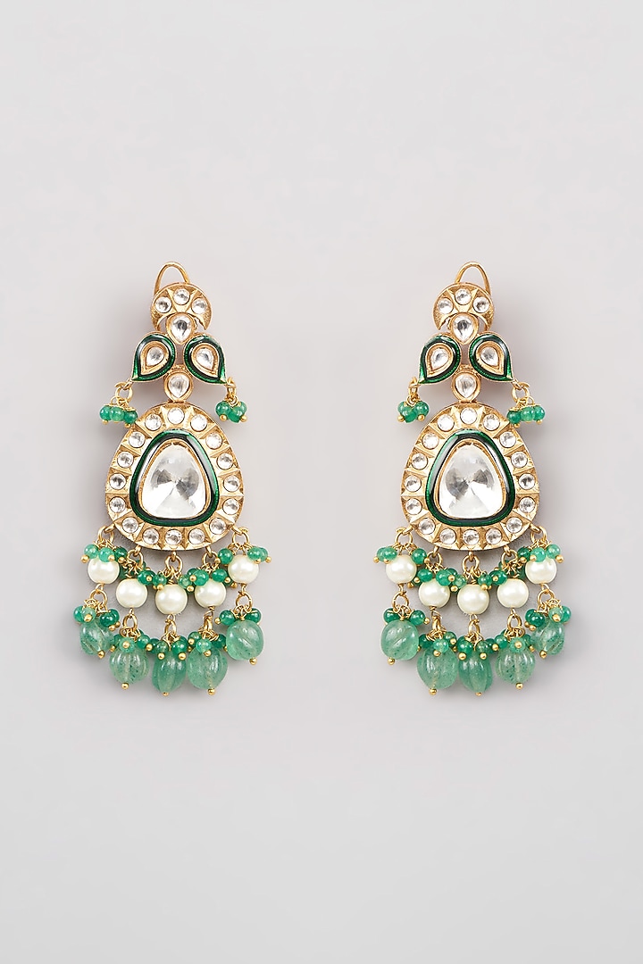 Gold Finish Kundan Polki & Emerald Beaded Choker Necklace Set by Amreli Jaipur at Pernia's Pop Up Shop
