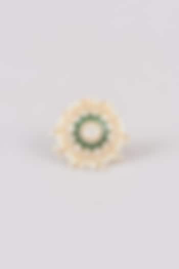 Gold Finish Green Kundan Polki Ring by Amreli Jaipur