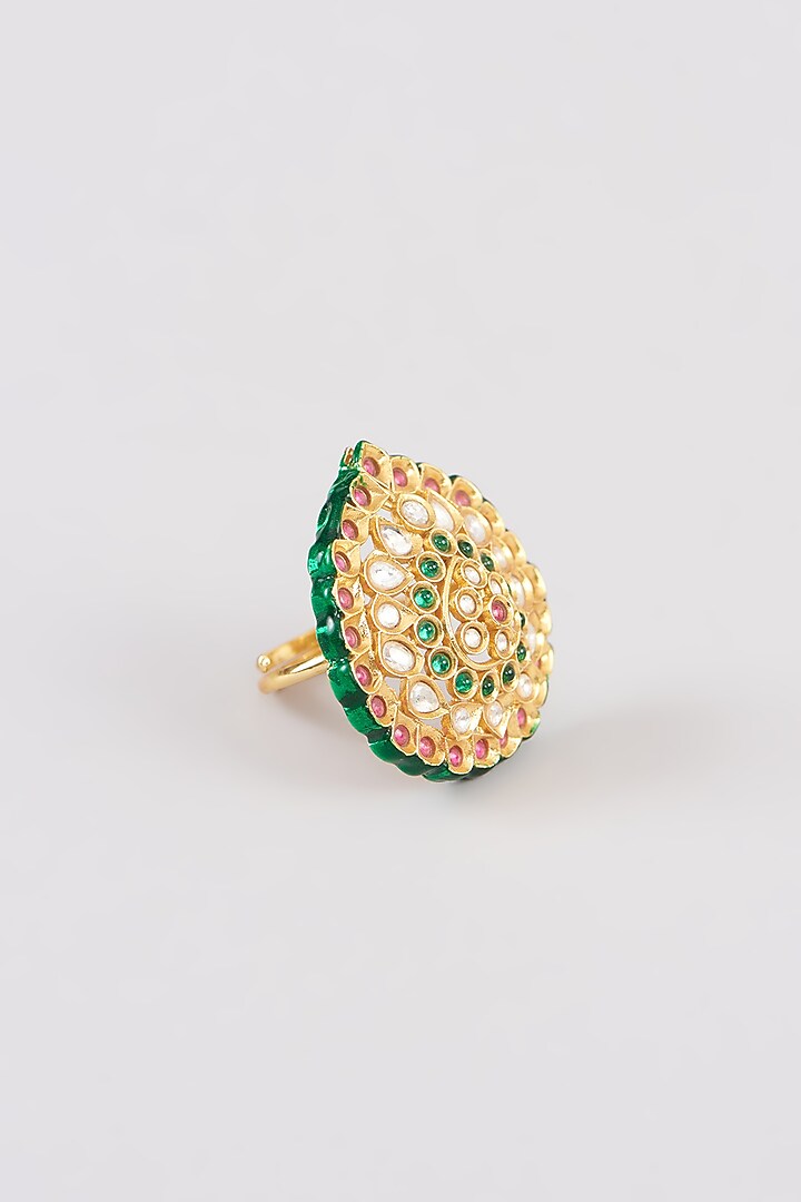 Gold Finish Multi-Colored Kundan Polki Ring by Amreli Jaipur at Pernia's Pop Up Shop