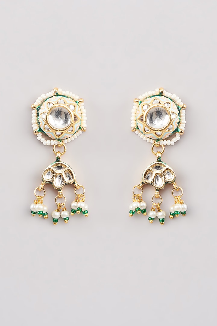 Gold Finish Green Kundan Polki Choker Necklace Set by Amreli Jaipur at Pernia's Pop Up Shop