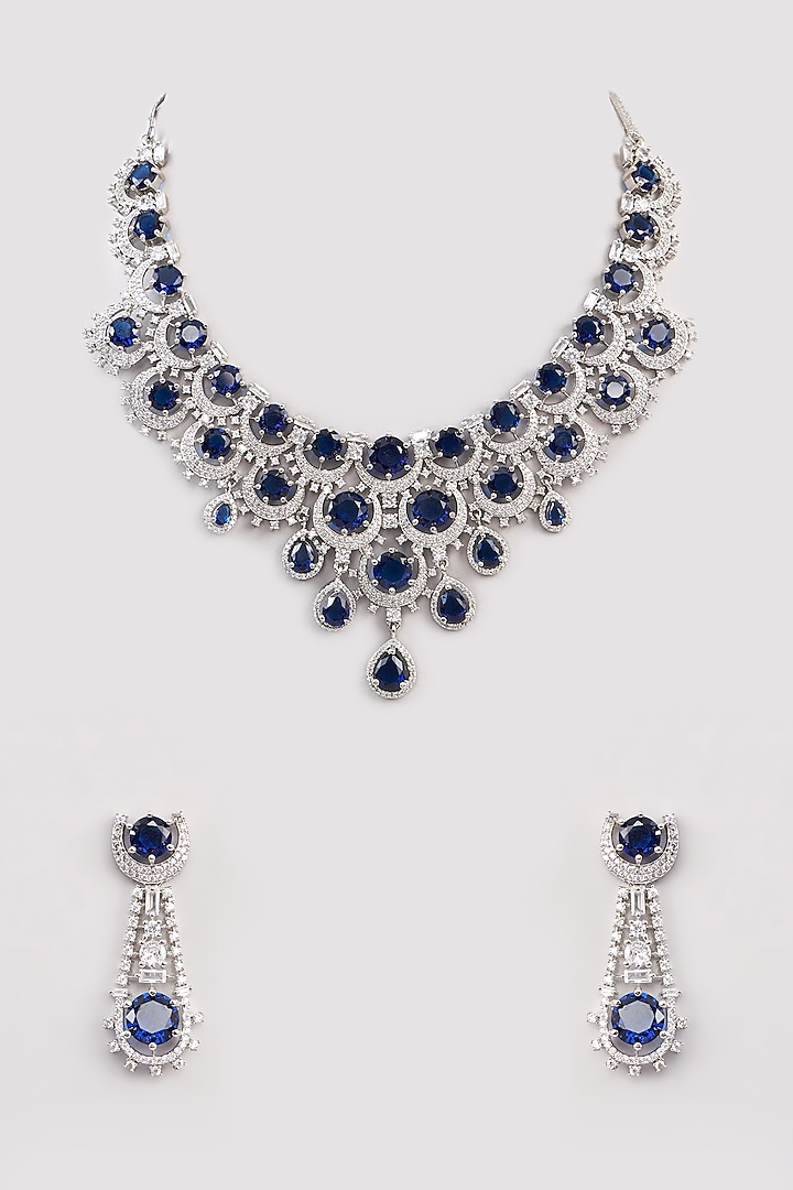 White Finish American Diamond Necklace Set by Amreli Jaipur at Pernia's Pop Up Shop