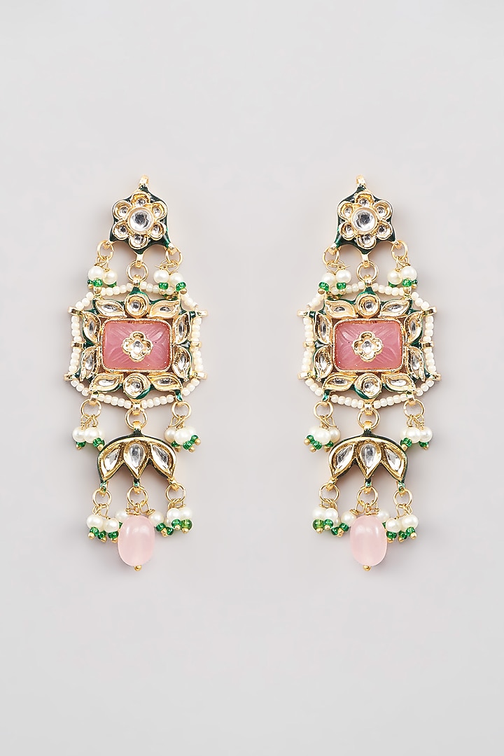 Gold Finish Pink Kundan Polki Choker Necklace Set by Amreli Jaipur at Pernia's Pop Up Shop
