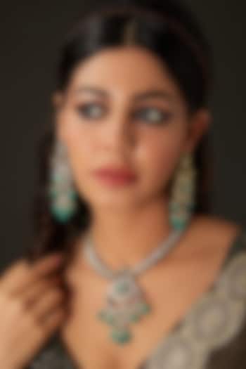 Victorian Gold Finish Kundan Polki & Mint Green Stone Necklace Set by Amreli Jaipur