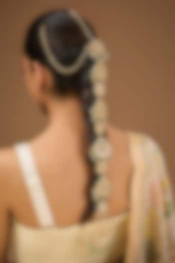 Gold Finish Kundan Polki Hair Braid Accessory by Amreli Jaipur at Pernia's Pop Up Shop