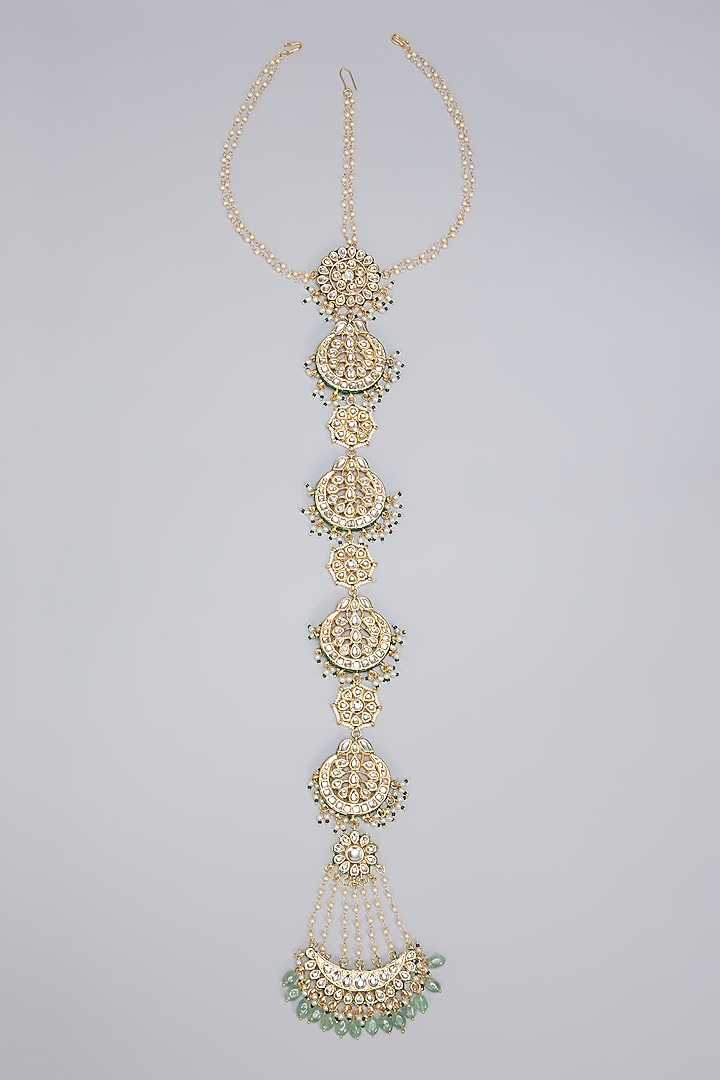 Gold Finish Kundan Polki Hair Braid Accessory by Amreli Jaipur at Pernia's Pop Up Shop
