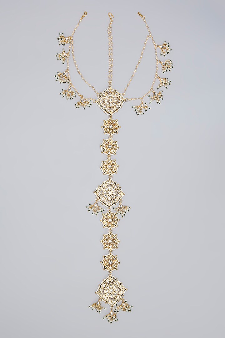 Gold Finish Kundan Polki Hair Braid Accessory by Amreli Jaipur at Pernia's Pop Up Shop