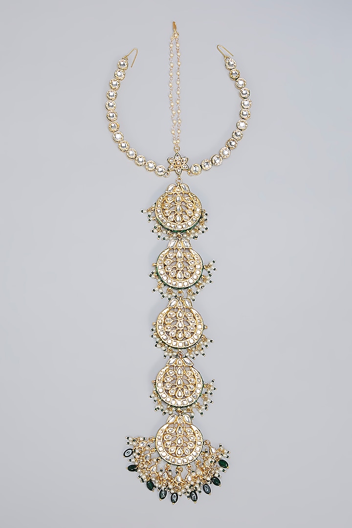 Gold Finish Kundan Polki Hair Braid Accessory by Amreli Jaipur at Pernia's Pop Up Shop