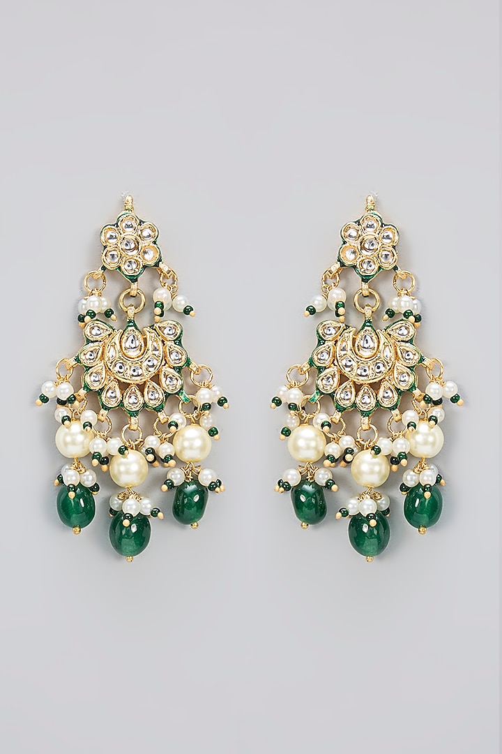 Gold Finish Kundan Polki & Green Carved Stone Handcrafted Choker Necklace Set by Amreli Jaipur at Pernia's Pop Up Shop