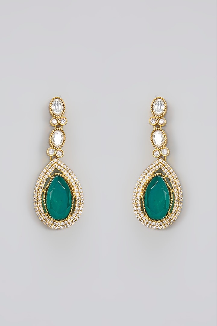 Gold Finish Kundan Polki & Green Doublet Stone Handcrafted Necklace Set by Amreli Jaipur at Pernia's Pop Up Shop
