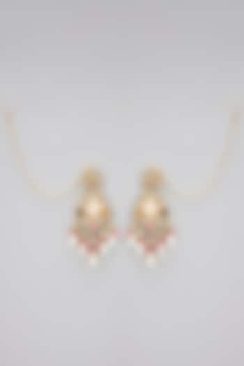Gold Finish Kundan Polki & White Beaded Handcrafted Dangler Earrings by Amreli Jaipur at Pernia's Pop Up Shop