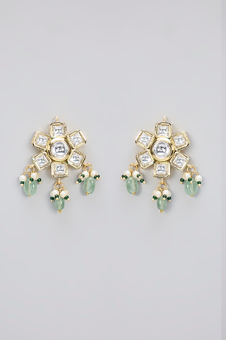 Gold Finish Kundan Polki Handcrafted Necklace Set by Amreli Jaipur at Pernia's Pop Up Shop