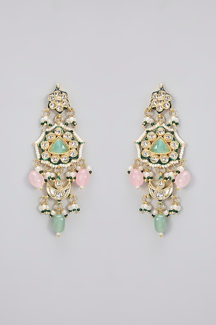 Gold Finish Kundan Polki & Mint Carved Stone Handcrafted Choker Necklace Set by Amreli Jaipur at Pernia's Pop Up Shop