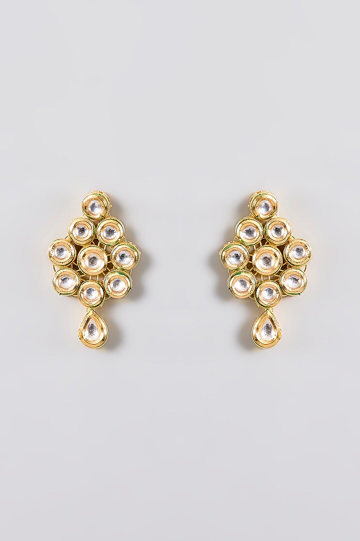 Gold Finish Kundan Polki Handcrafted Necklace Set by Amreli Jaipur at Pernia's Pop Up Shop