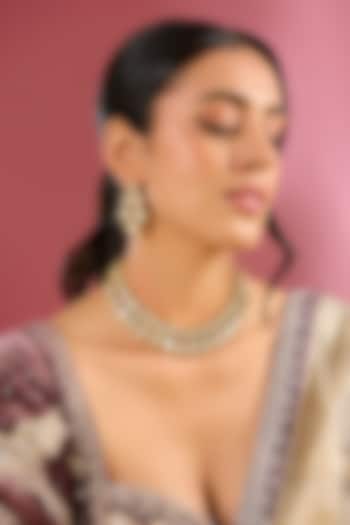 Gold Finish Kundan Polki Handcrafted Necklace Set by Amreli Jaipur at Pernia's Pop Up Shop