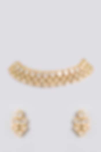 Gold Finish Kundan Polki Handcrafted Choker Necklace Set by Amreli Jaipur at Pernia's Pop Up Shop