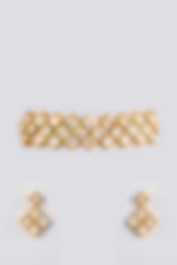 Gold Finish Kundan Polki Handcrafted Choker Necklace Set by Amreli Jaipur at Pernia's Pop Up Shop