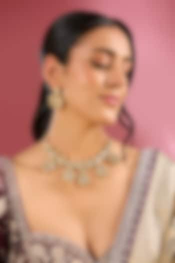Gold Finish Kundan Polki Handcrafted Necklace Set by Amreli Jaipur at Pernia's Pop Up Shop