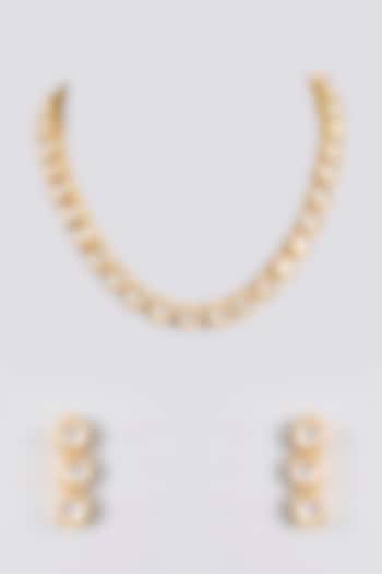Gold Finish Kundan Polki Handcrafted Necklace Set by Amreli Jaipur at Pernia's Pop Up Shop