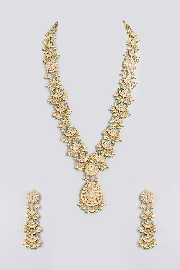 Gold Finish Kundan Polki Handcrafted Necklace Set by Amreli Jaipur at Pernia's Pop Up Shop