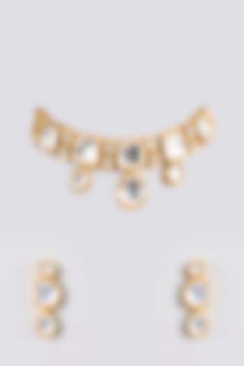 Gold Finish Kundan Polki Handcrafted Choker Necklace Set by Amreli Jaipur at Pernia's Pop Up Shop