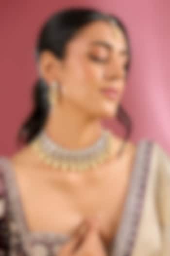 Gold Finish Kundan Polki Handcrafted Choker Necklace Set by Amreli Jaipur at Pernia's Pop Up Shop