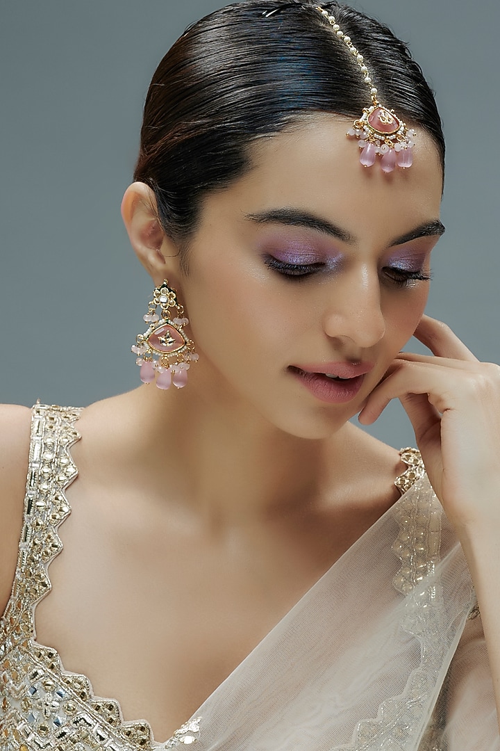 Gold Finish Kundan Polki Dangler Earrings by Amreli Jaipur at Pernia's Pop Up Shop