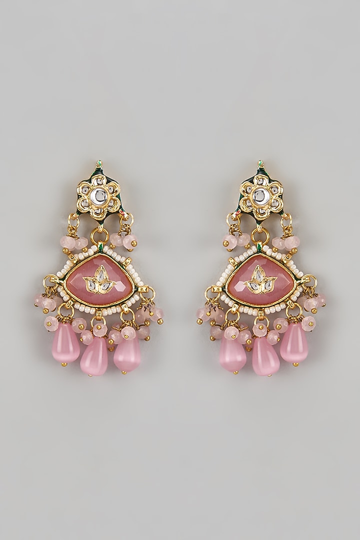 Gold Finish Kundan Polki Dangler Earrings by Amreli Jaipur at Pernia's Pop Up Shop