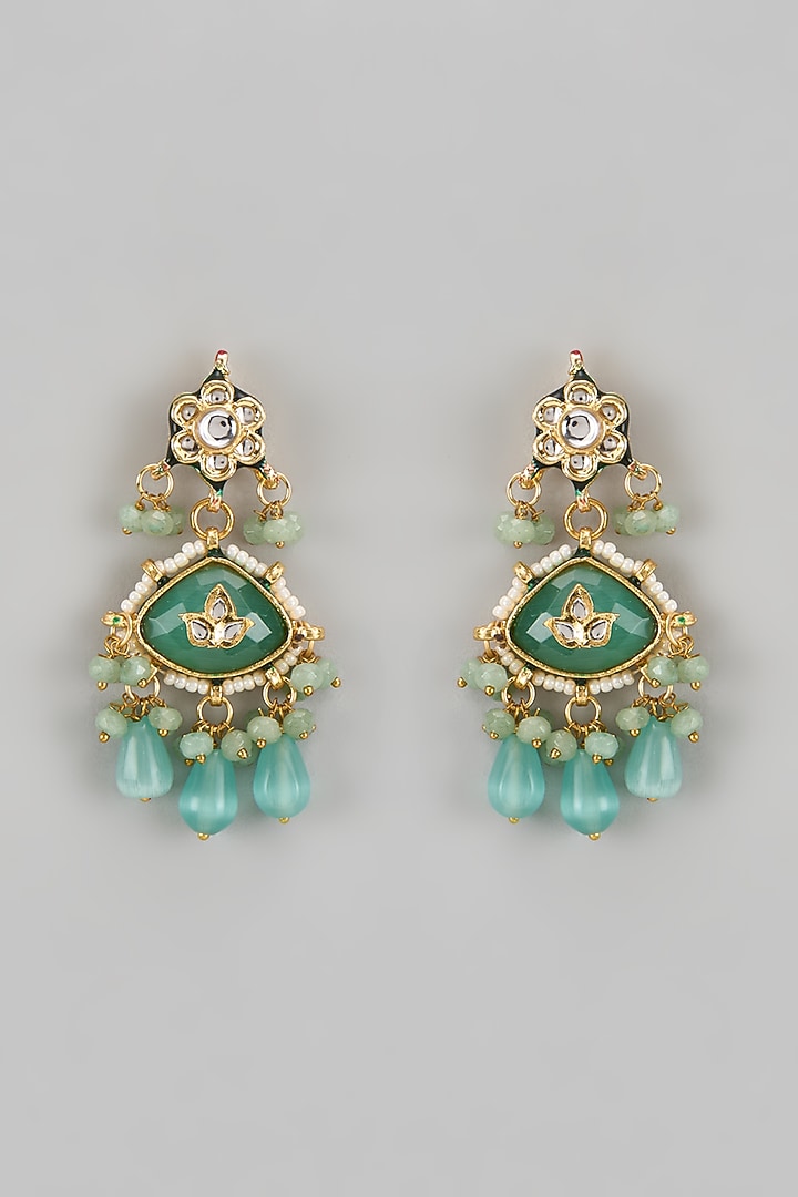 Gold Finish Kundan Polki Dangler Earrings by Amreli Jaipur at Pernia's Pop Up Shop
