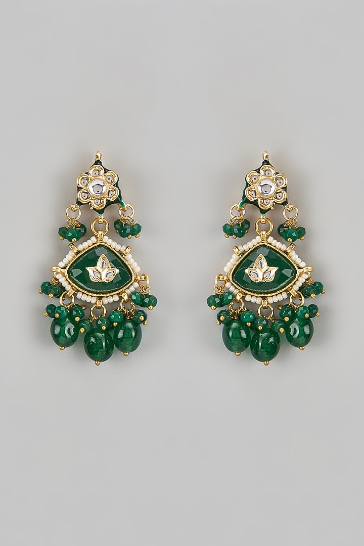 Gold Finish Kundan Polki Dangler Earrings by Amreli Jaipur at Pernia's Pop Up Shop