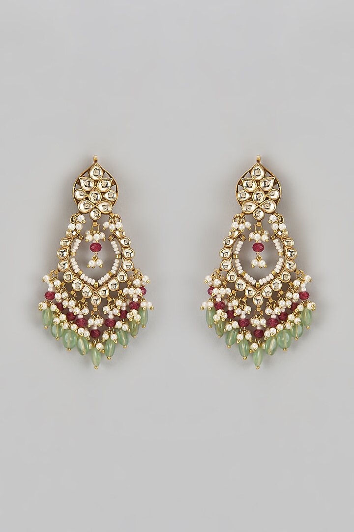 Gold Finish Pachi Kundan Polki Chandbali Earrings by Amreli Jaipur at Pernia's Pop Up Shop