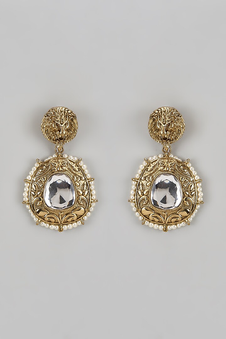 Gold Finish Kundan Polki Dangler Earrings by Amreli Jaipur at Pernia's Pop Up Shop