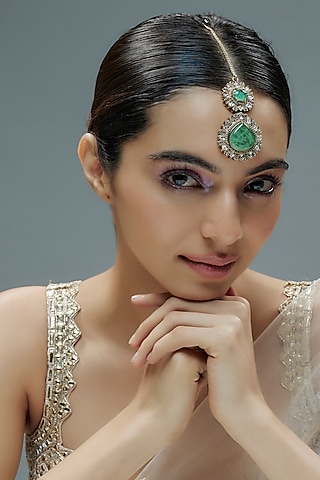 Gold Finish Kundan Polki Doublet Maangtika by Amreli Jaipur