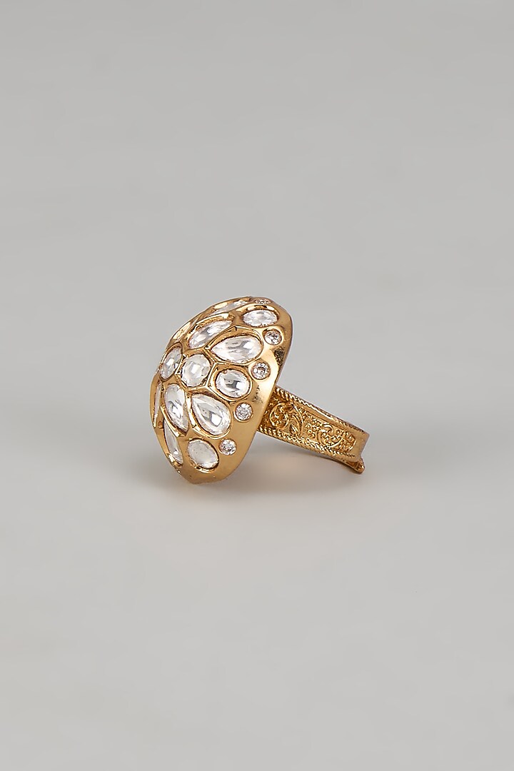Gold Finish Kundan Polki Ring by Amreli Jaipur at Pernia's Pop Up Shop