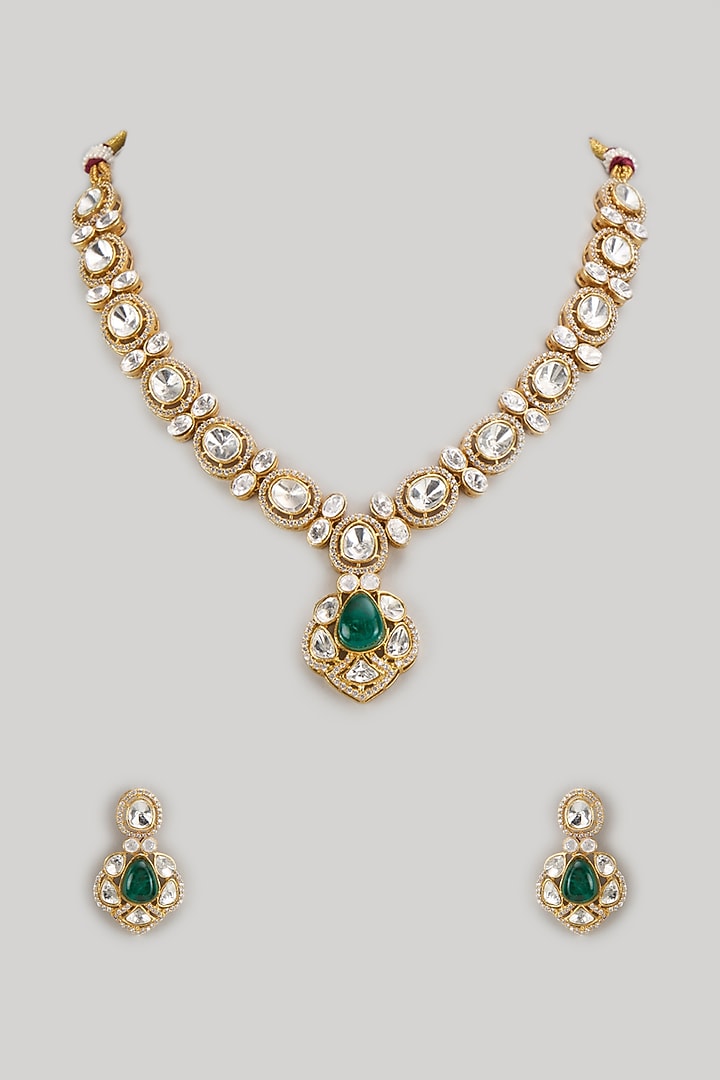 Gold Finish Kundan Polki Necklace Set by Amreli Jaipur at Pernia's Pop Up Shop