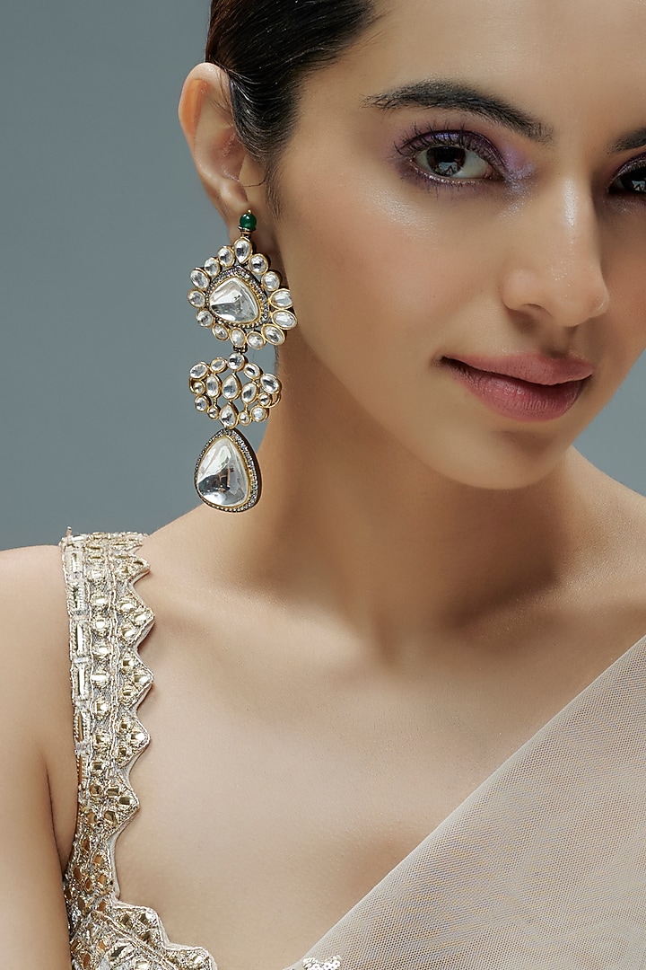 Two Tone Finish Kundan Polki Dangler Earrings by Amreli Jaipur at Pernia's Pop Up Shop