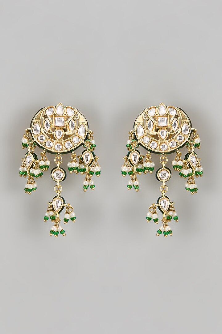 Gold Finish Kundan Polki Dangler Earrings by Amreli Jaipur at Pernia's Pop Up Shop